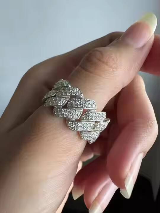 14K Solid White Gold Wedding Ring 11mm Original Moissanite Diamond Monaco Cuban Link Ring in Silver Rhodium Plated for Women