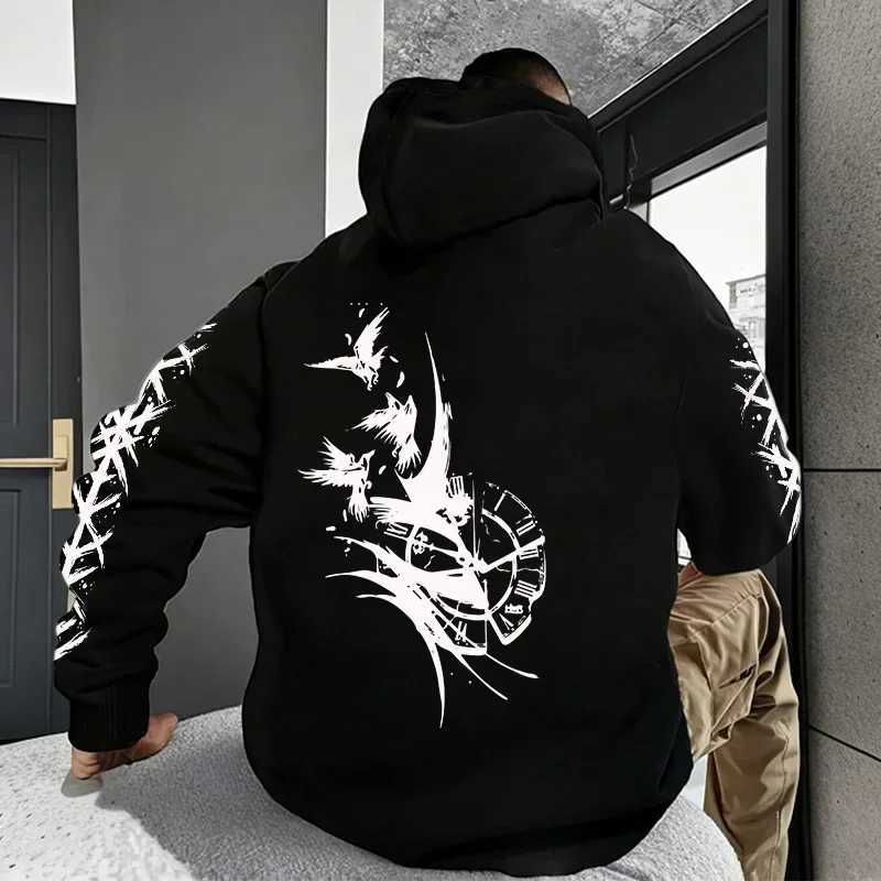 Casual Sport Wear Home Outdoor Pullover 2025 New Men Hoodie Sweatshirt Raven Ancient Clocks Print Fashion Top For Autumn Winter Y250811