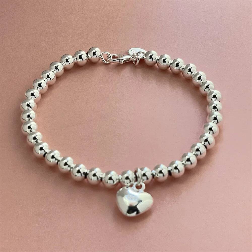 Sterling Sier Bracelet Exquisite Heart Shaped Buddha Beads Women Fashion Wedding Party Gift Jewelry