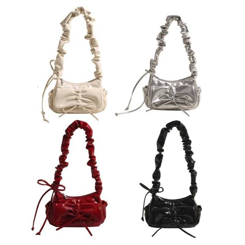Stylish Casual Pleated Shoulder Bag with Novelty Bowknot PU Leather Handbag Purse for Women Z250812