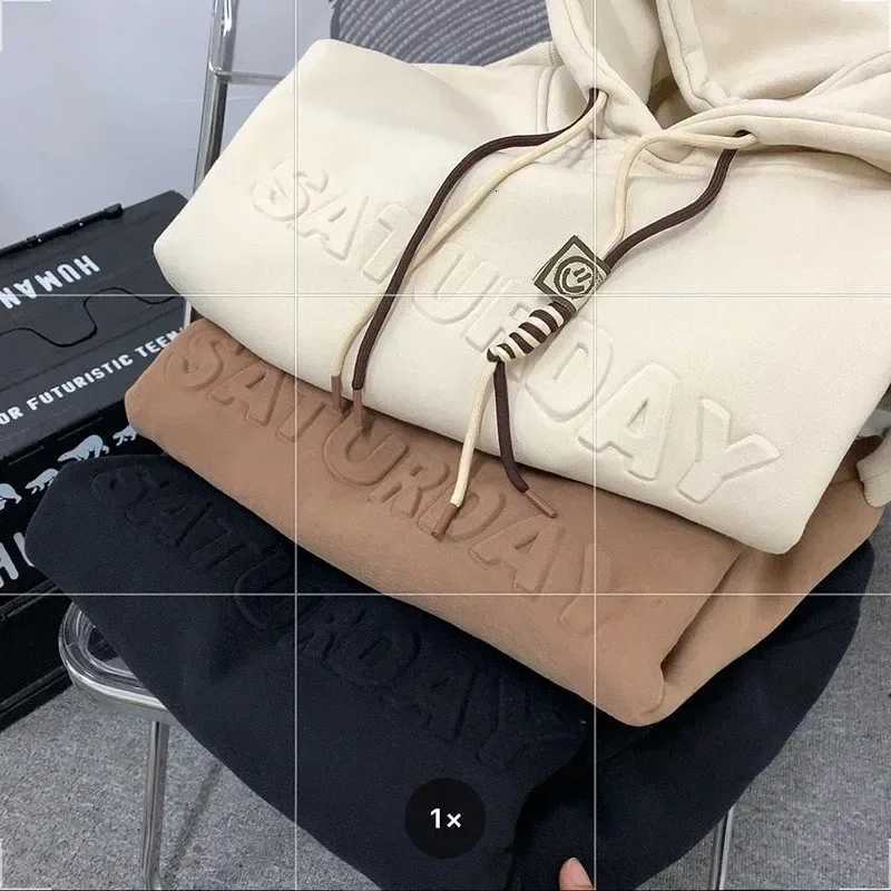 3D Letter Casual Loose Mens Hooded Sweatshirt Thickened Fleece Warm Hoodies Autumn Winter Basic Hooded Pullover for Men Hoodies Y250811