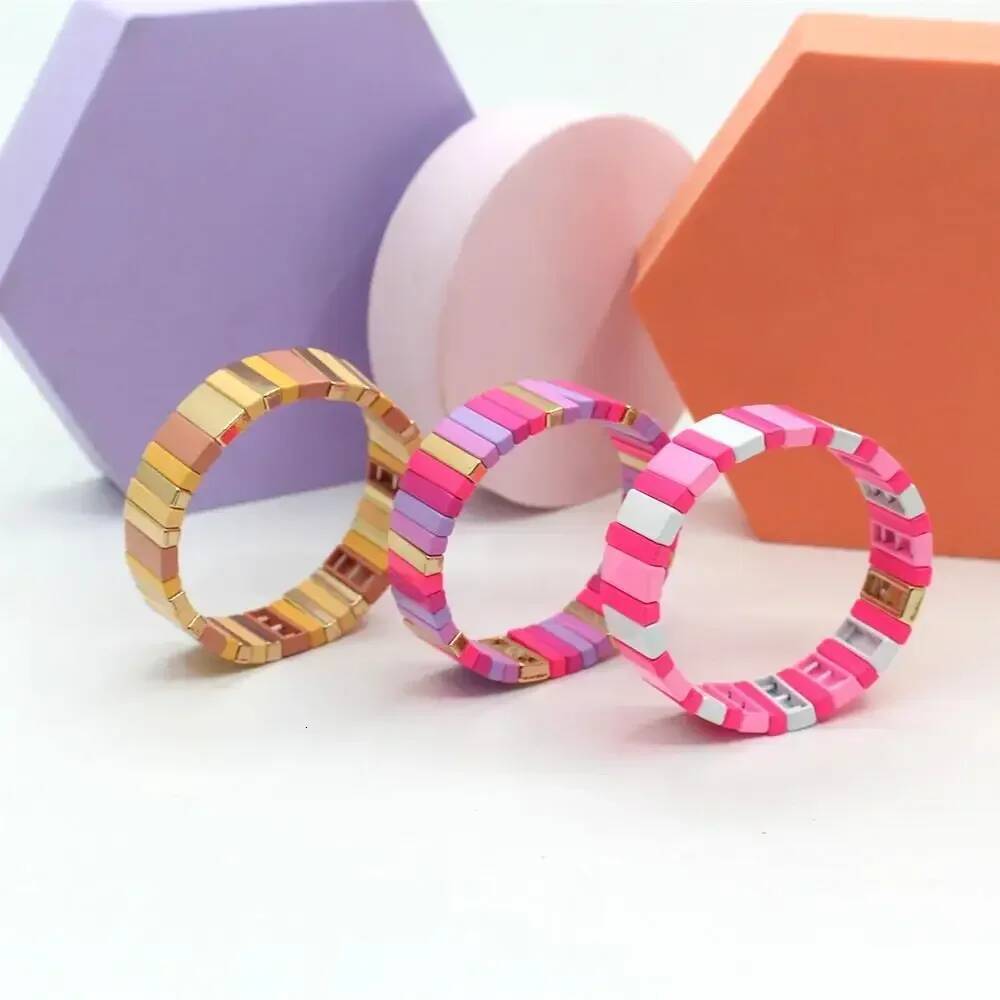 2023 The Latest Fashion Pop Dopamine-matching Enamel Paint T Tile Bracelet DIY Beads Accessory Woman Birthday Gift