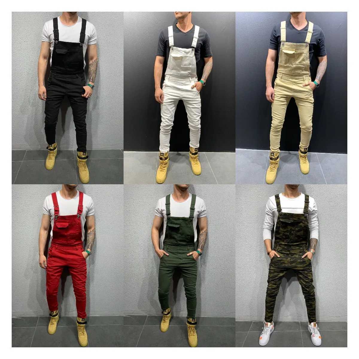 Men Denim Overalls Washed Pencil Ankle Length Trousers Slim Fit One Piece Jeans Pockets Casual Jumpsuit Vintage Suspenders X250812