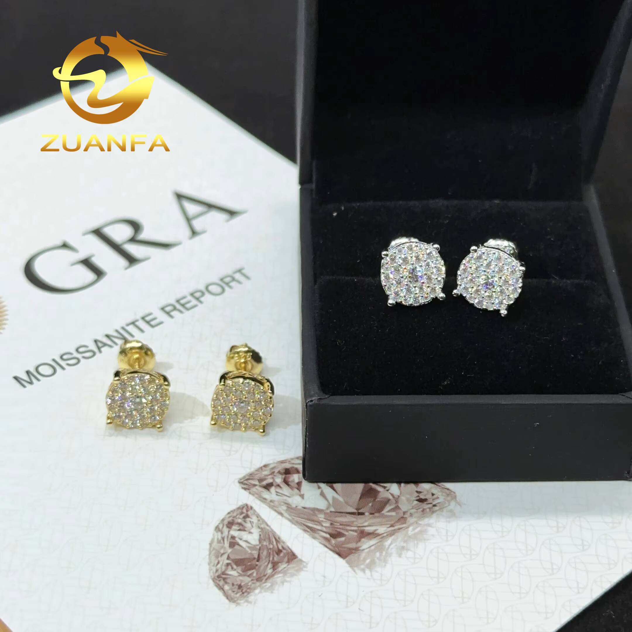 Fashion Screw Back Earrings VVS Moissnite Hiphop 925 Silver 10k Gold Plated Full Pave Stud Earrings for Men and Women