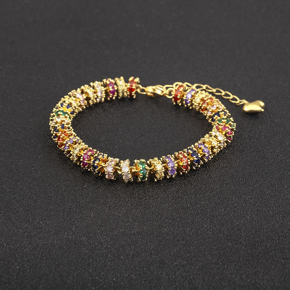 Nidin Fashion Gold Plated Chain Bead Bracelet for Women Colorful Crystal Zircon Heart Shape Charm Wedding Party Jewelry Gifts 250807