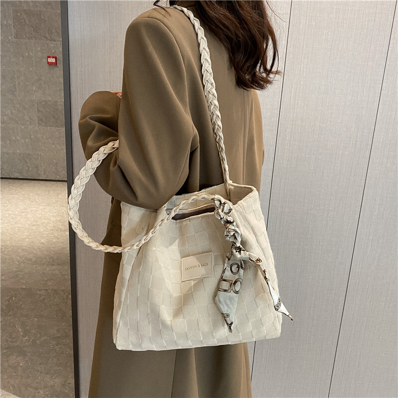 Autumn Winter New Large Capacity Women Casual Stylish Canvas Shoulder Textured Class Commute Tote Bag ddmymarket