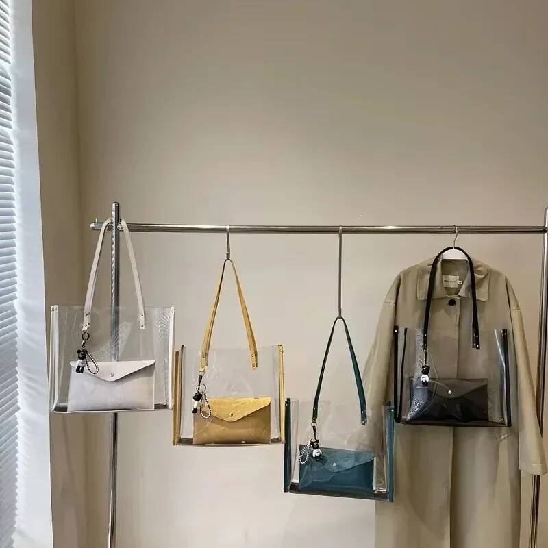 PVC Transparent Material Tote Bags Large Capacity Zipper Sewing for Women 2025 New Thread High Quality Mother and Son Bag