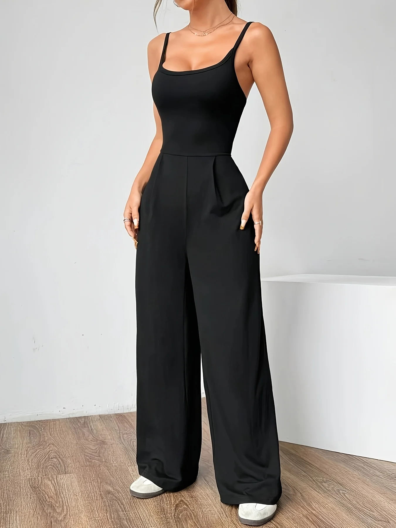 Ladies casual fashion spring and summer solid color sleeveless loose jumpsuit perfect choice for parties w 250811