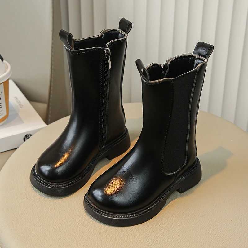 Children Leather Boots for Girls Simple Classic Fashion Kids Knee-High Boots Back Zipper Long Spring Winter New Rubber Shoes XJ250812