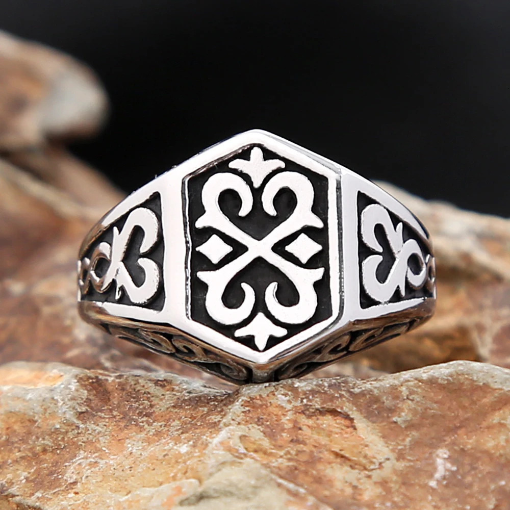 Gothic Vintage Nordic Viking Flower Pattern Ring For Men Women Stainless Steel Viking Fashion Rune Rings Amulet Jewelry Gifts 250812