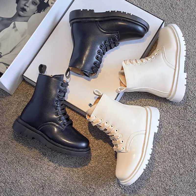 Girl Leather Long Microfiber Skin Fleece Performance High Tube Cotton Fashion Boots Children Girls Lace-up Round Toe Boots XJ250812