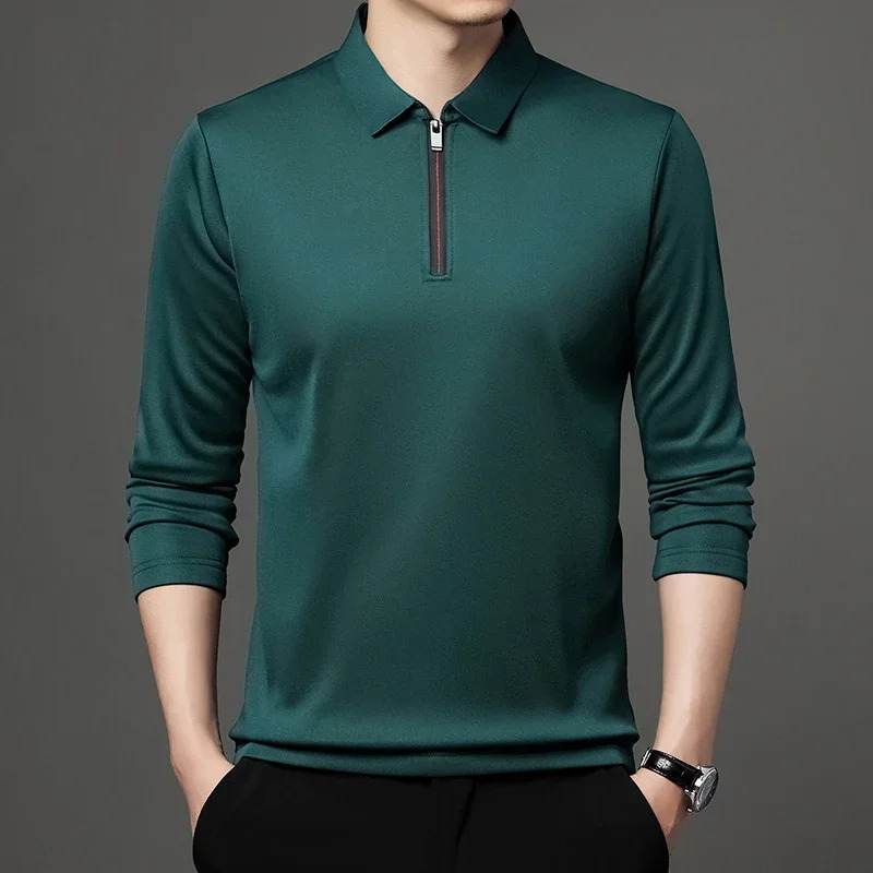 Mens Solid Color Long Sleeved POLO Shirt Casual Fashion Top 250811