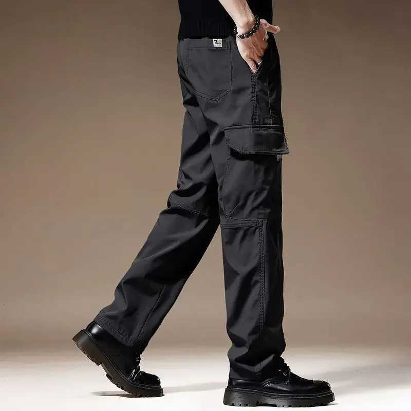 Spring Summer Large Pocket Loose Overalls Mens Outdoor Sports Jogging Tactical Pants Elastic Waist Pure Work Cargo Pants Men X250812