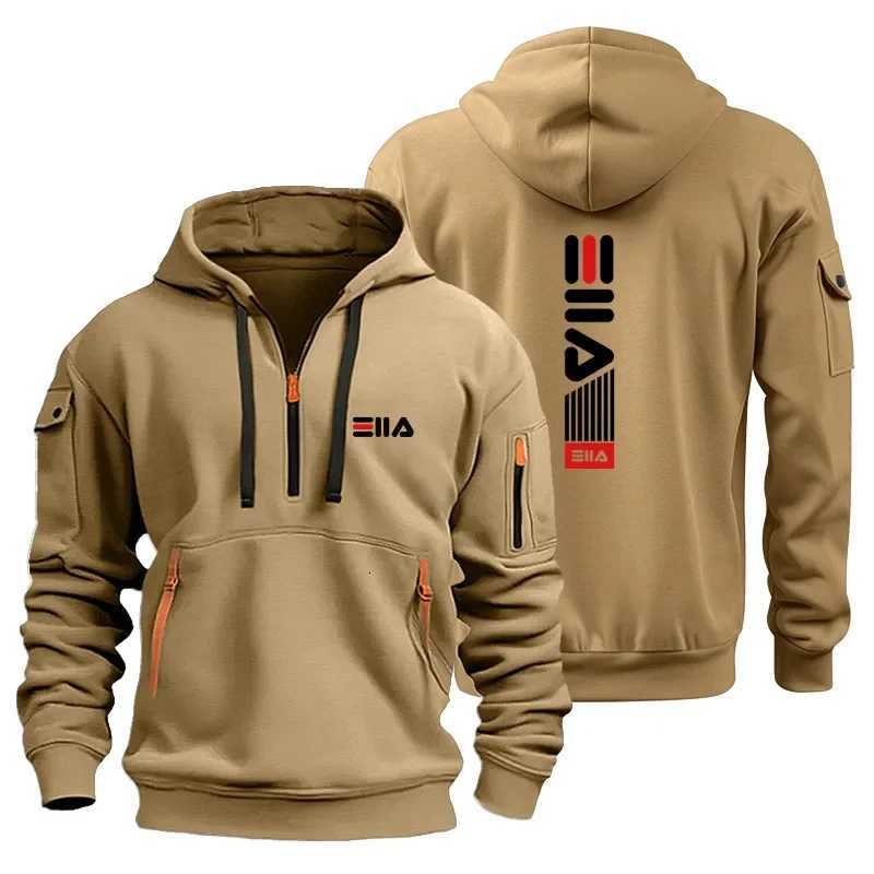 Mens outdoor long-sleeved hooded sweatshirt with zipper sporty casual and fitness pullover for autumn and winter 2025 Y250811