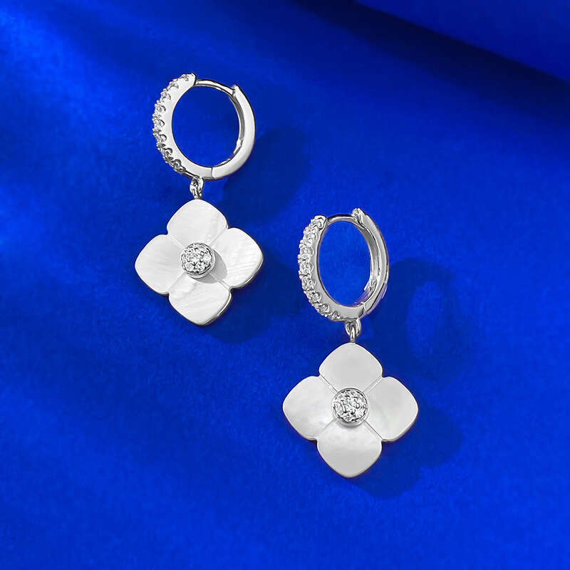 Mujing Jewelry S Sier Live New Pink Mother-of-Pearl Four-Leaf Clover Multicolor Earrings Ins Style Light High-End Feel