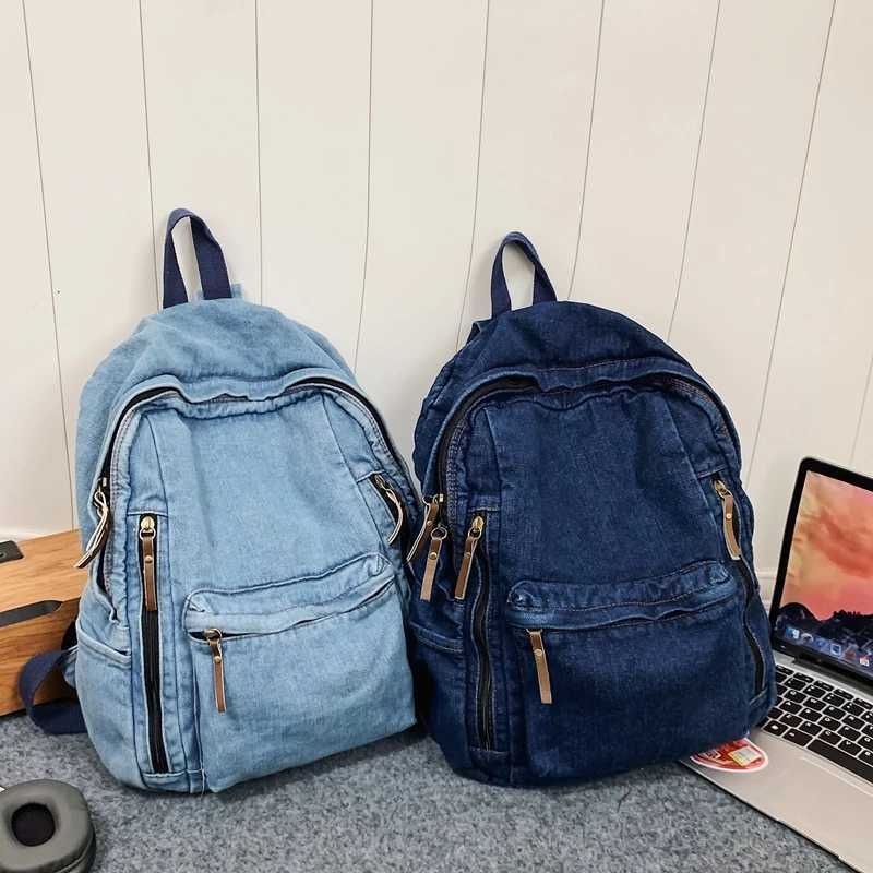 Annmouler New Fashion Women Backpack Large Capacity Daypack Jeans Rucksack Multi-pockets Student School Bag Y250811