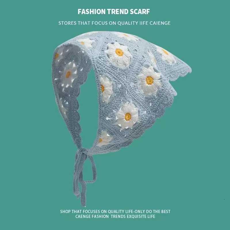 Korean Floral Lace Bandanas Headband Girls Breathable Hollow Out Hair Scarf For Women Handmade Knitted Headscarf Hat Accessories XJ250812