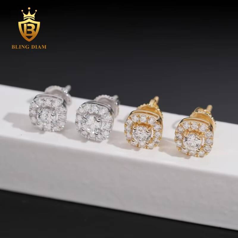 New Arrival VVS1 Lab Grown Diamond Full Diamond Earring 925 Sterling Silver Gold Plated Hiphop Style for Unisex GRA Certificate