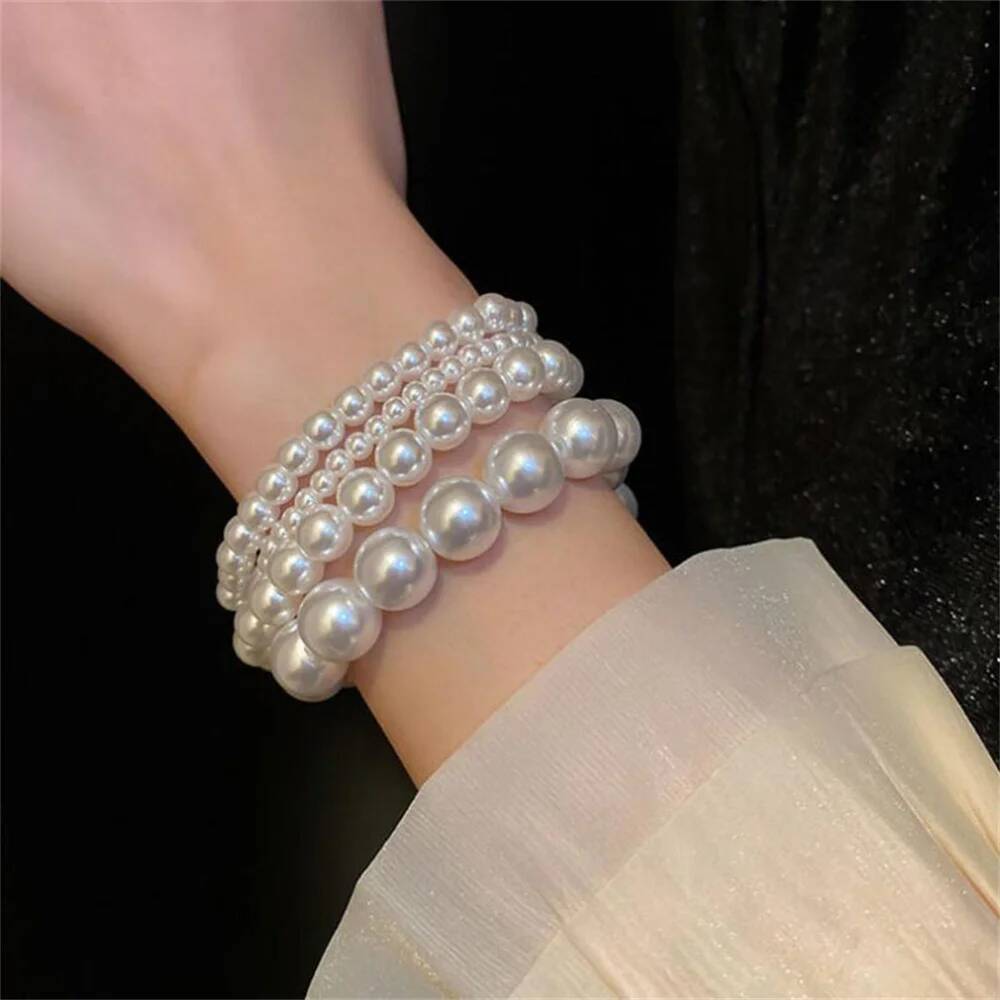 Simple Retro Imitation Pearls For Women Stretch Acrylic Bead Men Bracelet Fashion Party Jewelry Pearl Wristband Gift