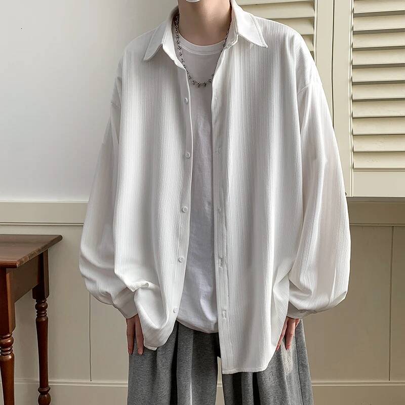 2025 Spring Summer Men White Vintage Shirts Mens Haruku Fashion Oversized Shirt Male Black Casual Streetwear Blouses 5XL ddmymarket
