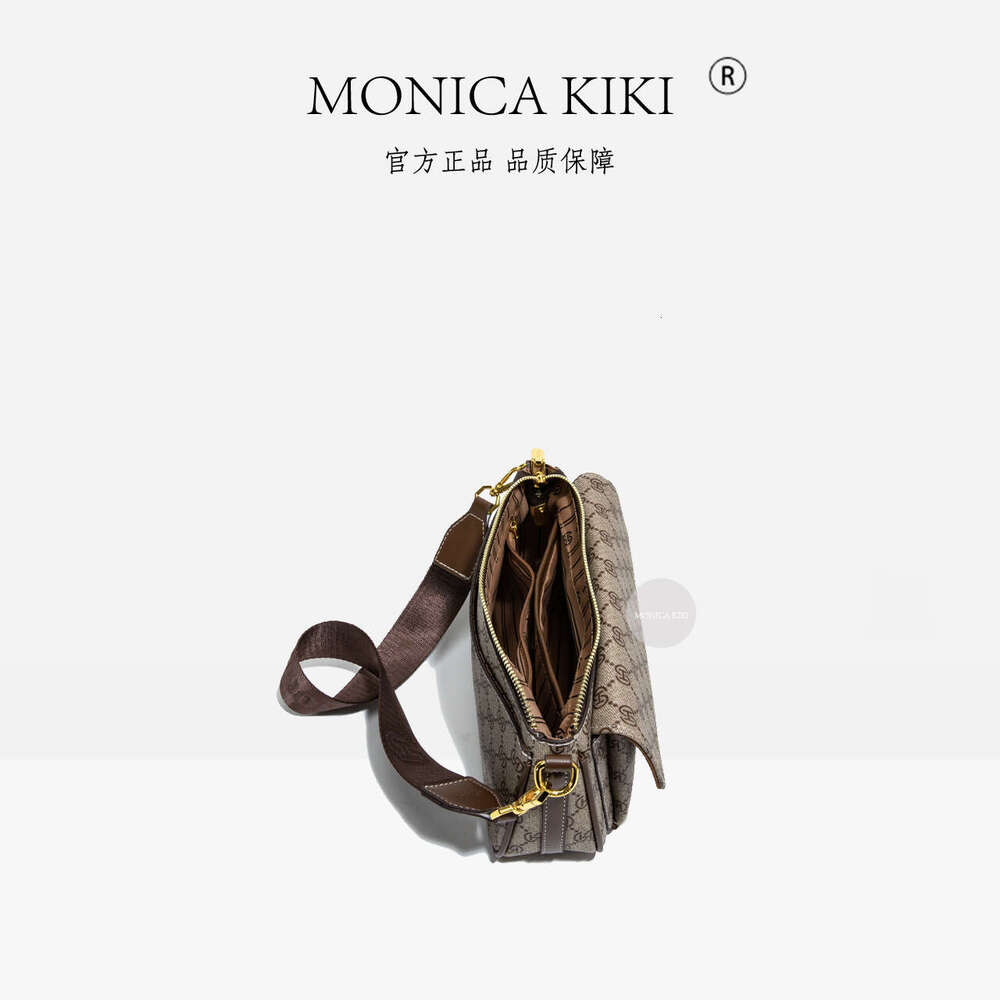 Qiqi Gray Monica Letter Print Wide Strap Single Shoulder Crossbody Small Square Bag for Women 2025 New Versatile Internet Celebrity