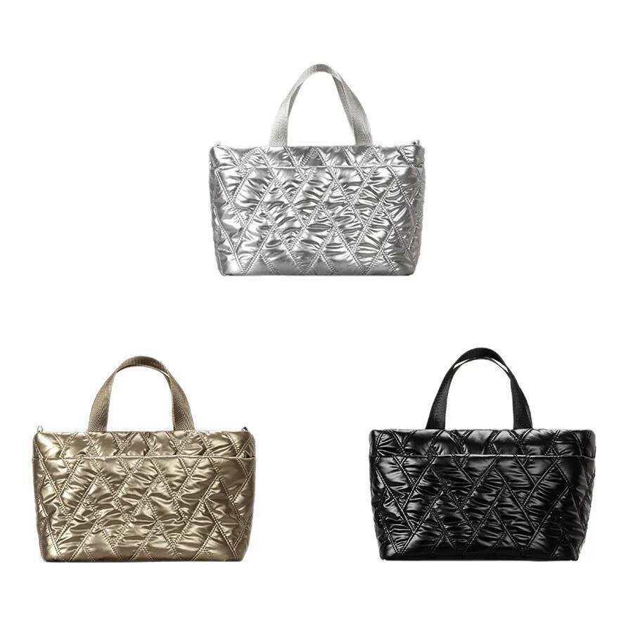 Casual Sier Lingge Quilted Padded Small Tote Bag Soft Nylon Puffer Women Handbag Trend Wide Strap Shoulder Crossbody Bags 2025