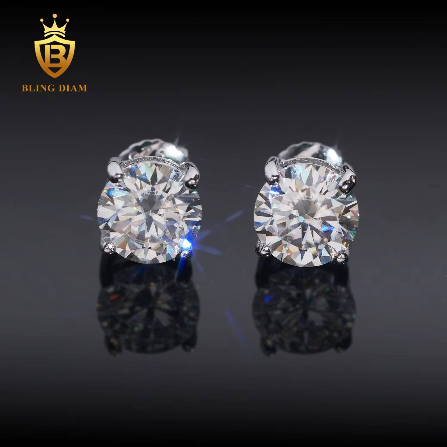 Hot Sale Fashion GRA Certificate 7mm 7.5mm VVS1 Iced Out Moissanite Diamond Earrings 925 Sterling Silver Hip Hop Stud Earrings