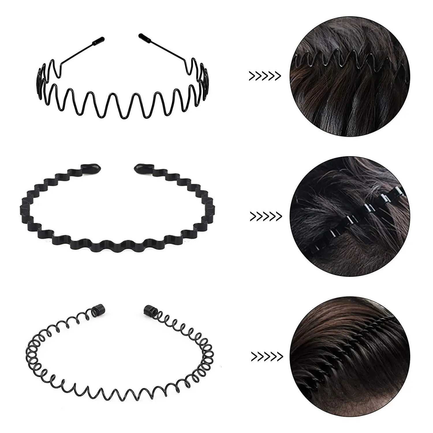 6pcs/Set UniseX Bands Wavy HaiRBand Hair Hoop Wen Men Sport Fashion Hair Band Black Non-Slip Simple Hair AccESSories X250812
