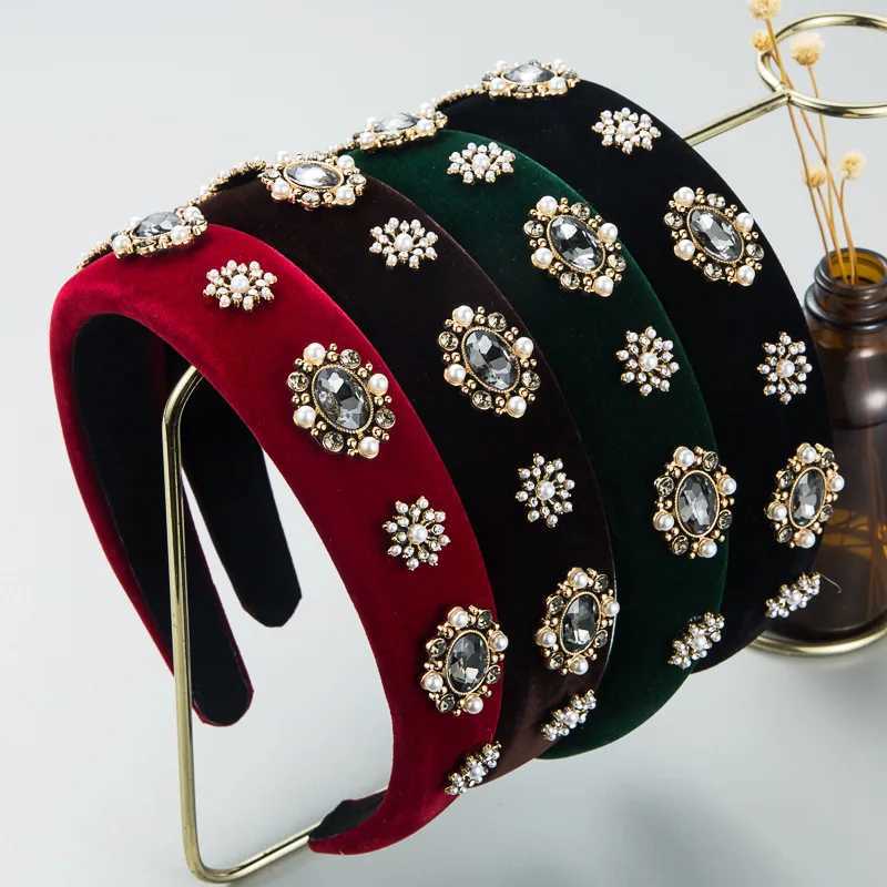 Lux Velvet Sponge Padded Rhinestone Flower Hairbands Hair Bands Ornament Accessories for Women Hair Accessories X250812