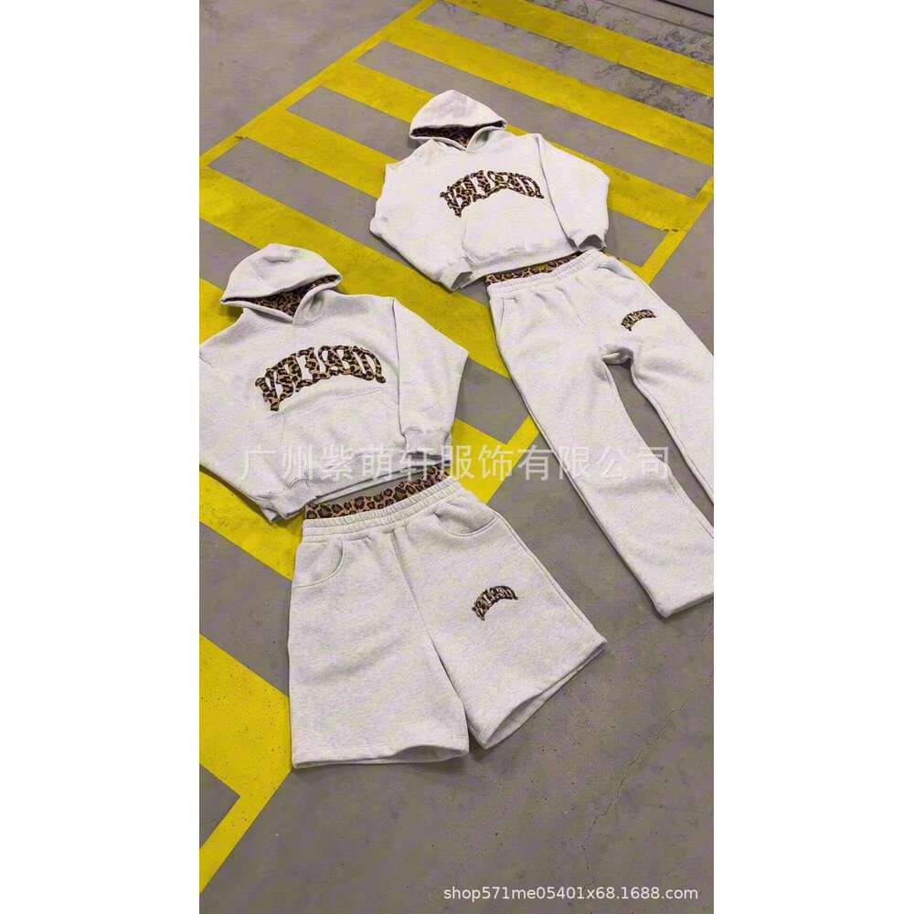 2025 Summer New Street Style Leopard Print Casual Double-Headed Shorts Unisex Hooded Sweatshirt Set