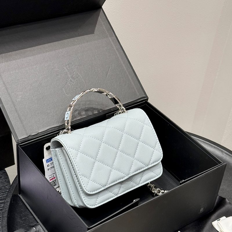 Diamond Lattice 22s Enamel Handle Coin Purse Makeup Bag With Gold Chain Evening Party Caviar Leather Handbags Purse Card Holder Crossbody Cosmetic Bags 15x12cm