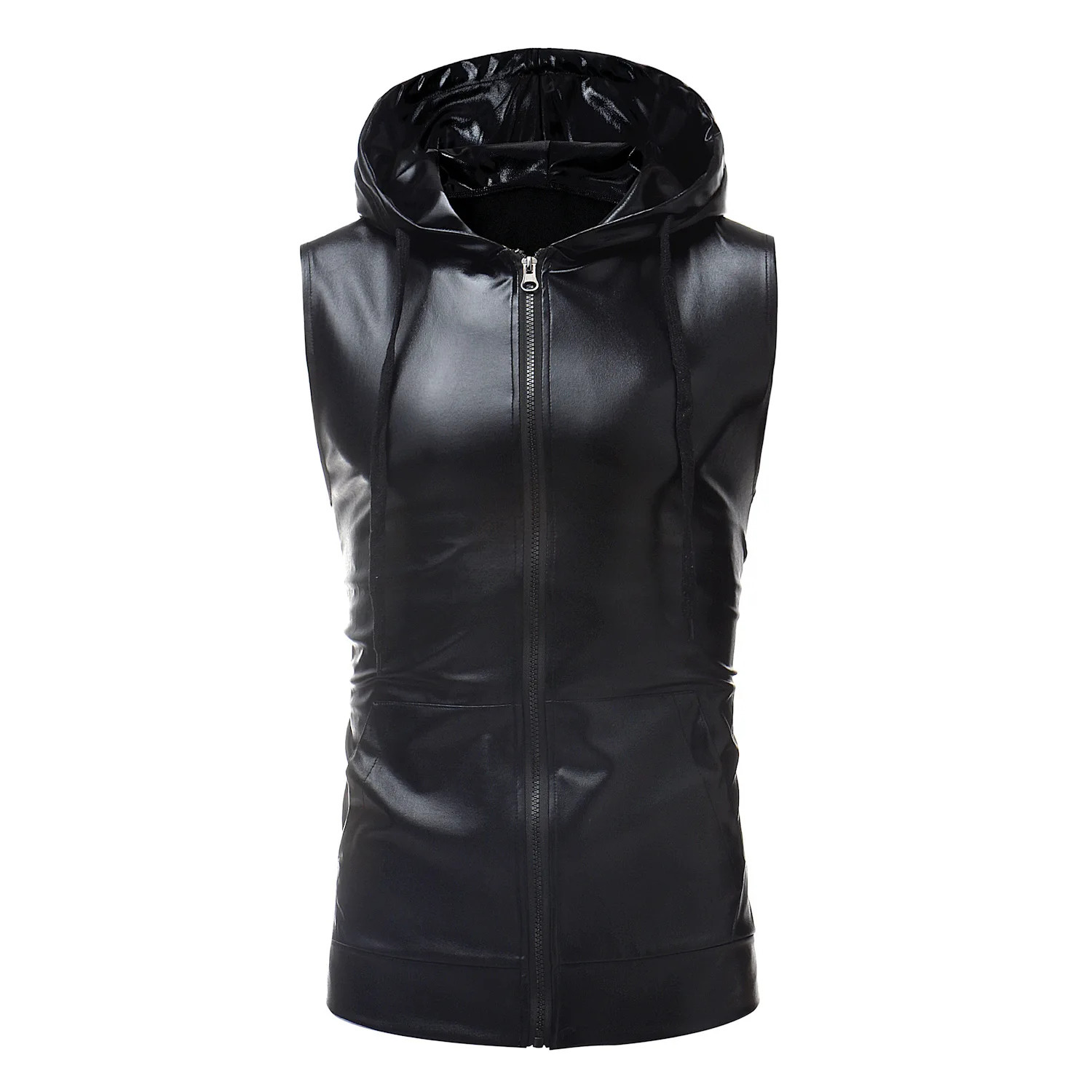 Gold Mens Hooded Vest JacketZipper Access Sleeveless Vests Coat SilverBlack Waistcoat Size SXXL 250805