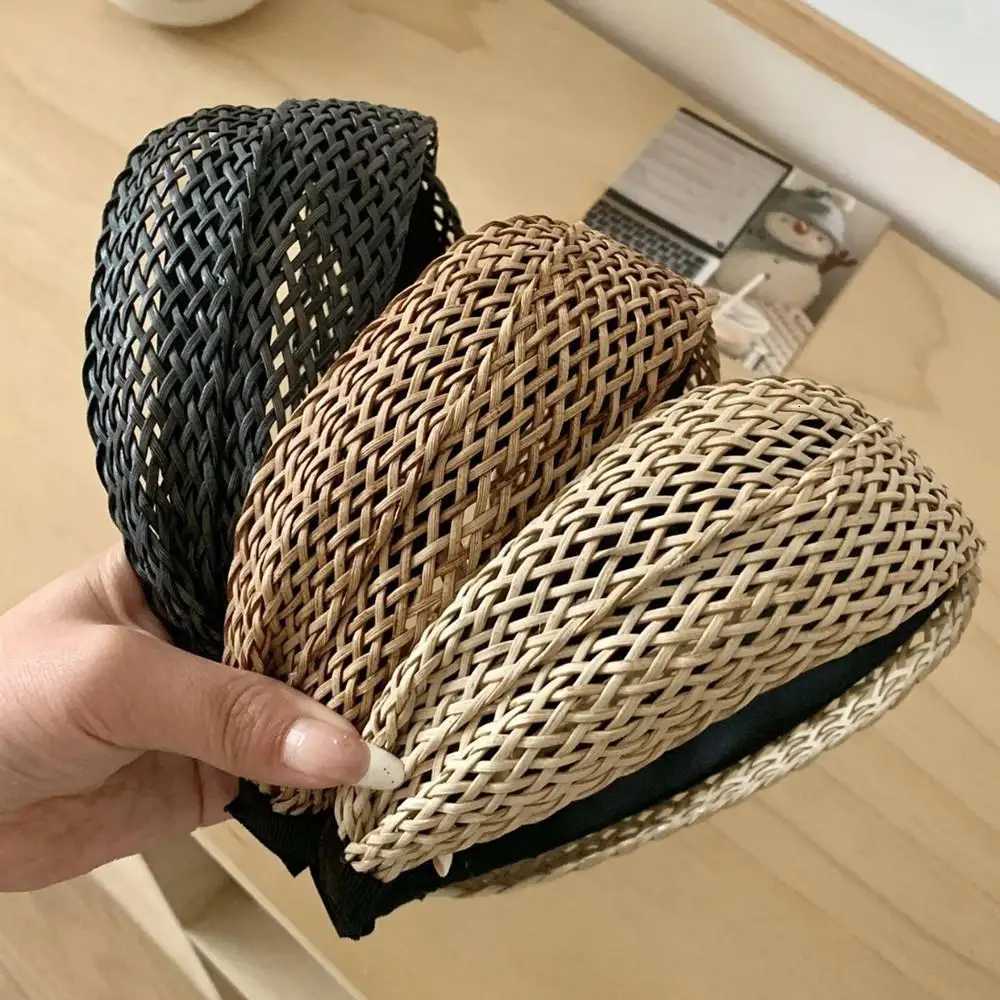 Bohemian Style Straw Band Weaving Cross Knotted Hair Band Wen Girl Handmade Wide Band Travel Holiday Hair Accessories X250812