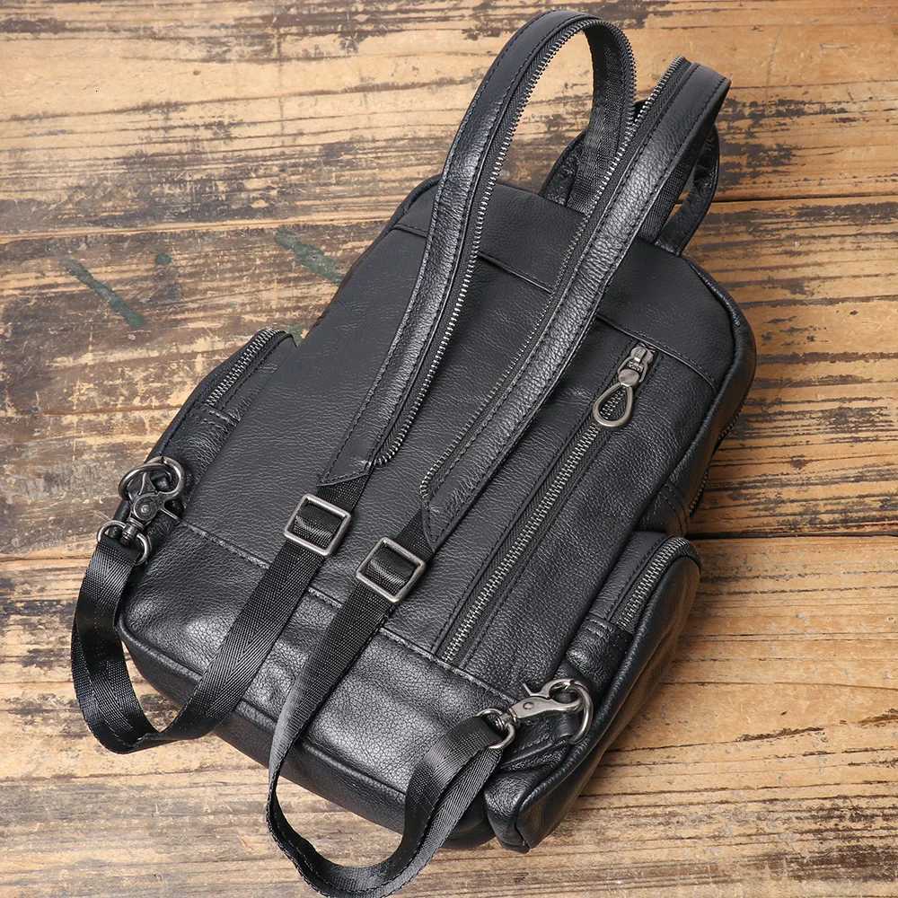 Luokir Mens Leather Backpack Top Layer Cowhide Shoulder Bag Casual Small Backpack Large Capacity Multifunctional Chest Bag W250812