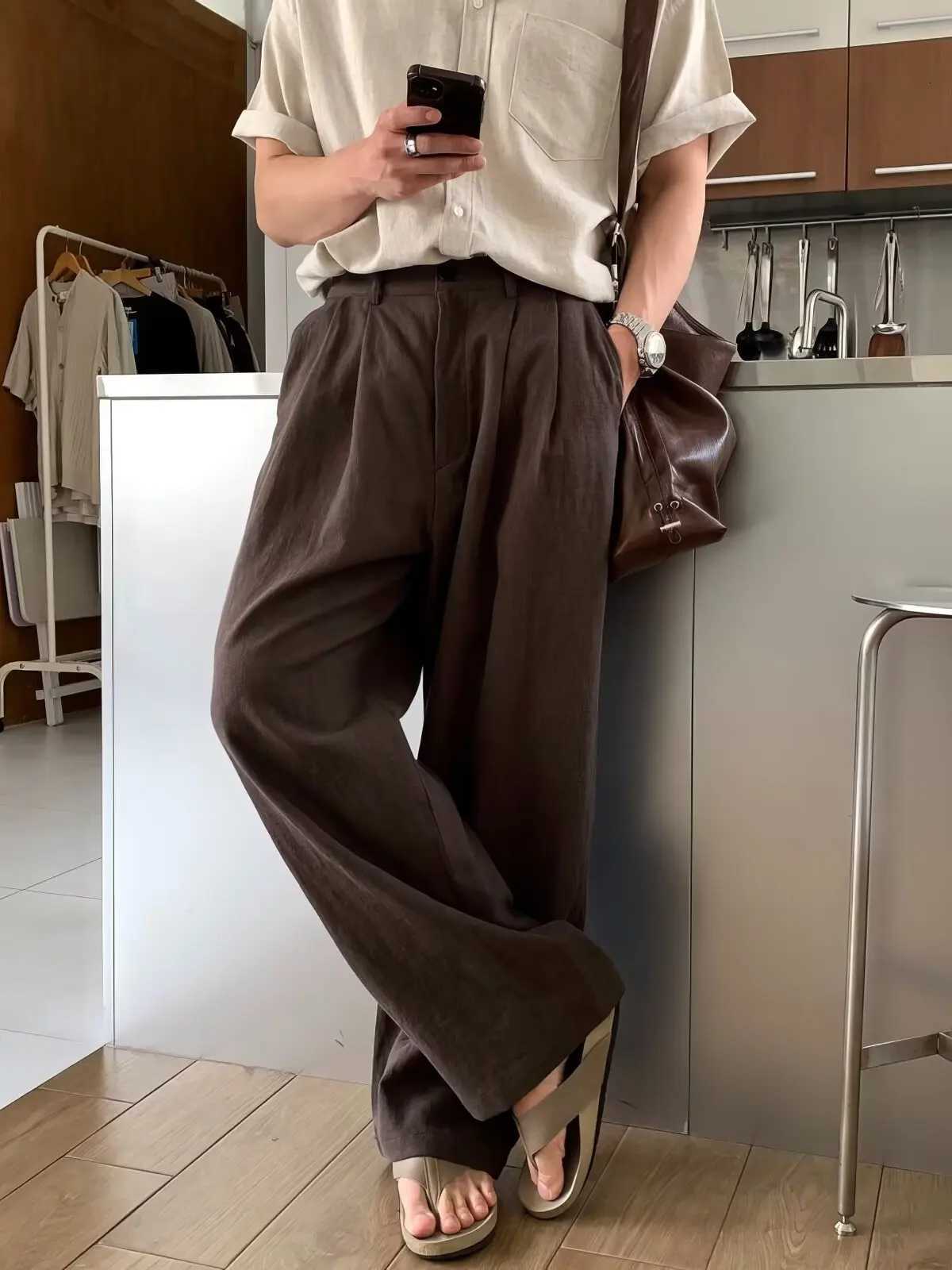 American Sle Cotton Linen Workwear Mens Thin Breathable Loose Straight Sun Protection Long Pants Korean Light Luxury Linen... W250812