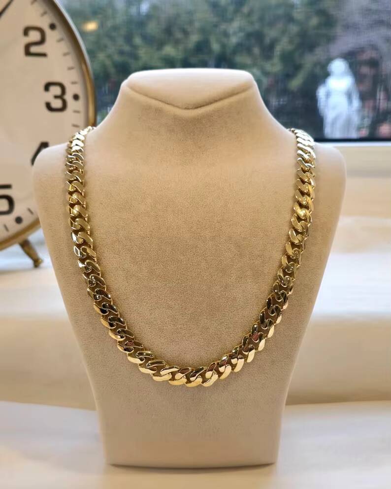 Vintage Heavy Chunky Miami Curb Cuban Gold Link Chain Necklace for Mens 18k Yellow Gold Plated Real Alloy Fashion Jewelry