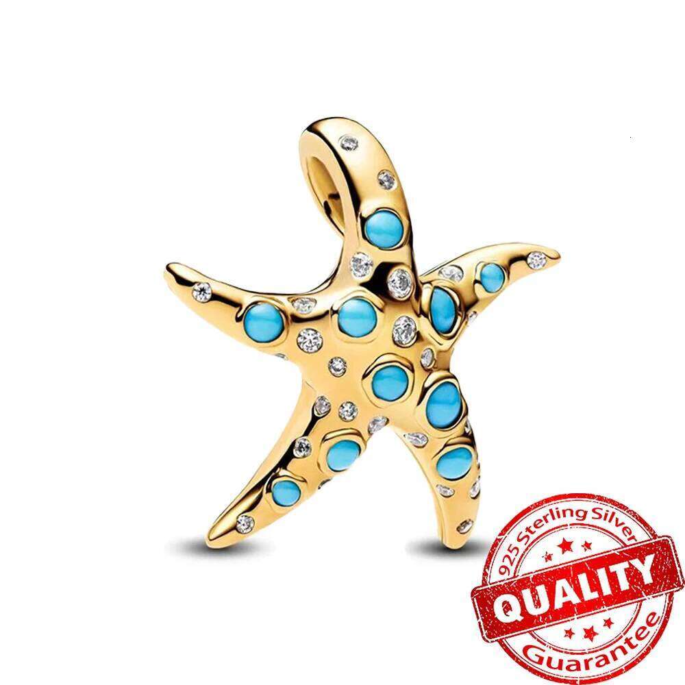 2025 New summer Gorgeous Sterling Silver Stones & Enamel Clip Beads & Seahorse Dangle Charm Fits Bracelet For Women Gold Necklace Pendant
