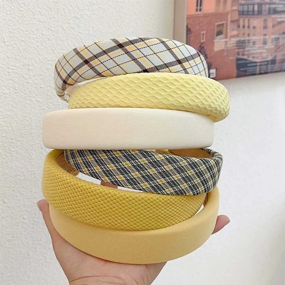 Sweet w Plaid Sponge Padded Bands for Wen Wide Side Band Hair Hoop Fashion Simple Solid Color Hair Accessories X250812