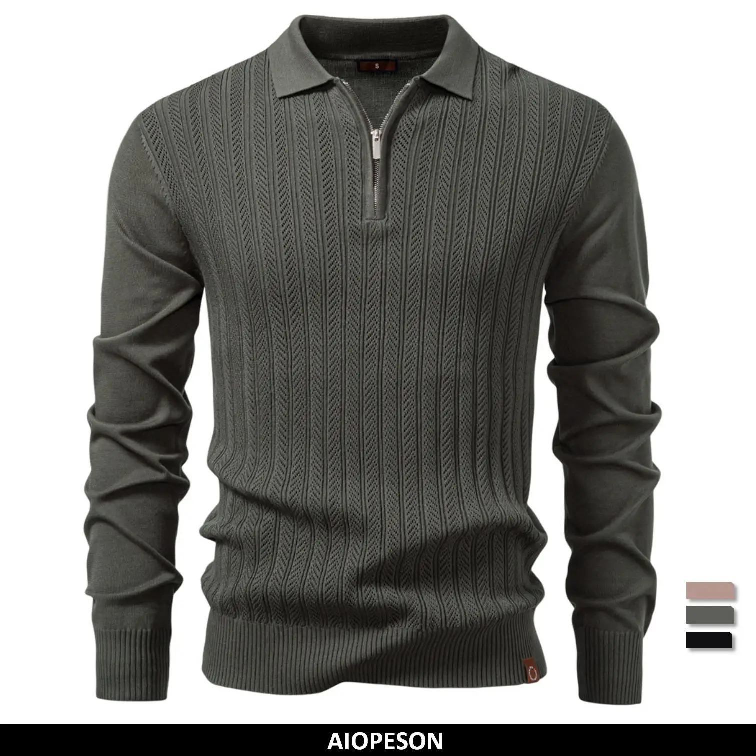 AIOPESON Premium Solid Color Polo Men Slim Fit Henley Long Sleeve Textured Fabric Business Casual Mens Polo Shirts 250811