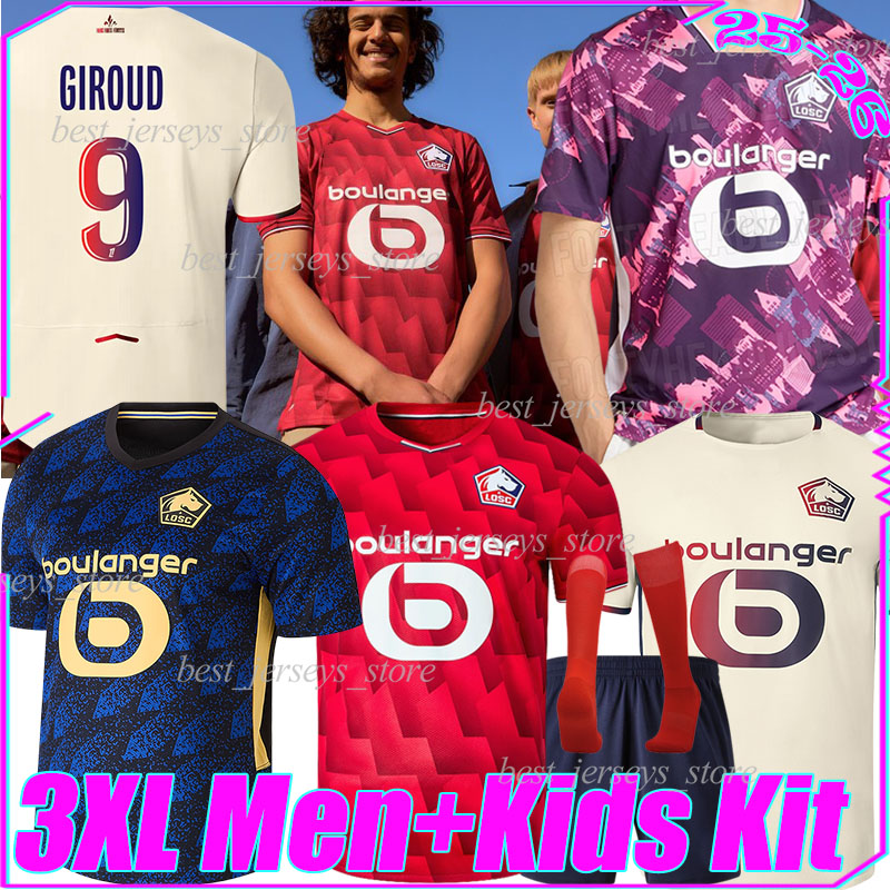 4XL 25/26 LOSC Lille GIROUD soccer jerseys FERNANDEZ IGAMANE HARALDSSON SAHRAOUI MUKAU PERRAUD FELIX BROHOLM ANDRE BENTALEB football shirt men kids kit socks setS