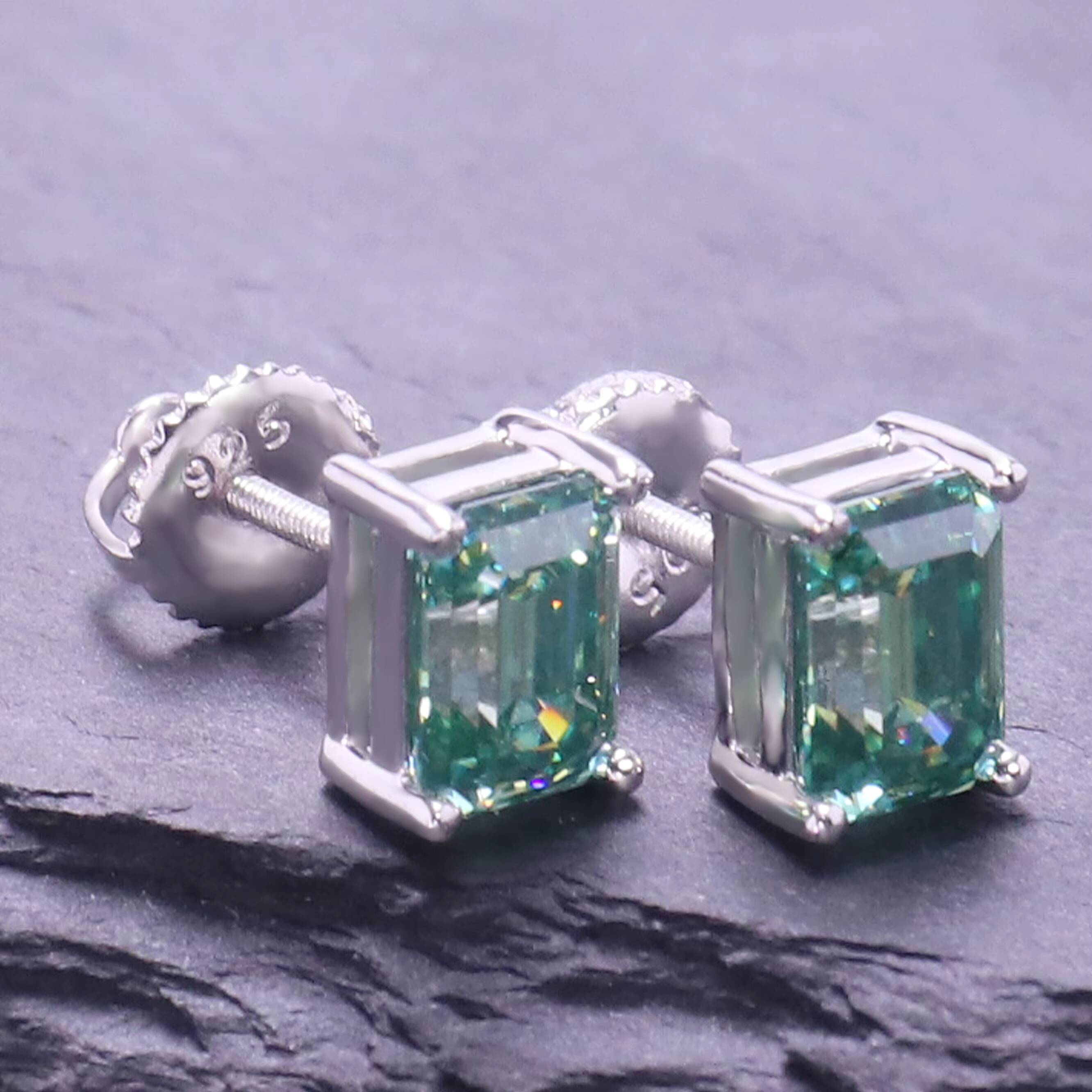 925 Silver Earrings Stud Green Emerald 5x7mm 1carat Moissanite Gold Plated Green Moissanite Earrings