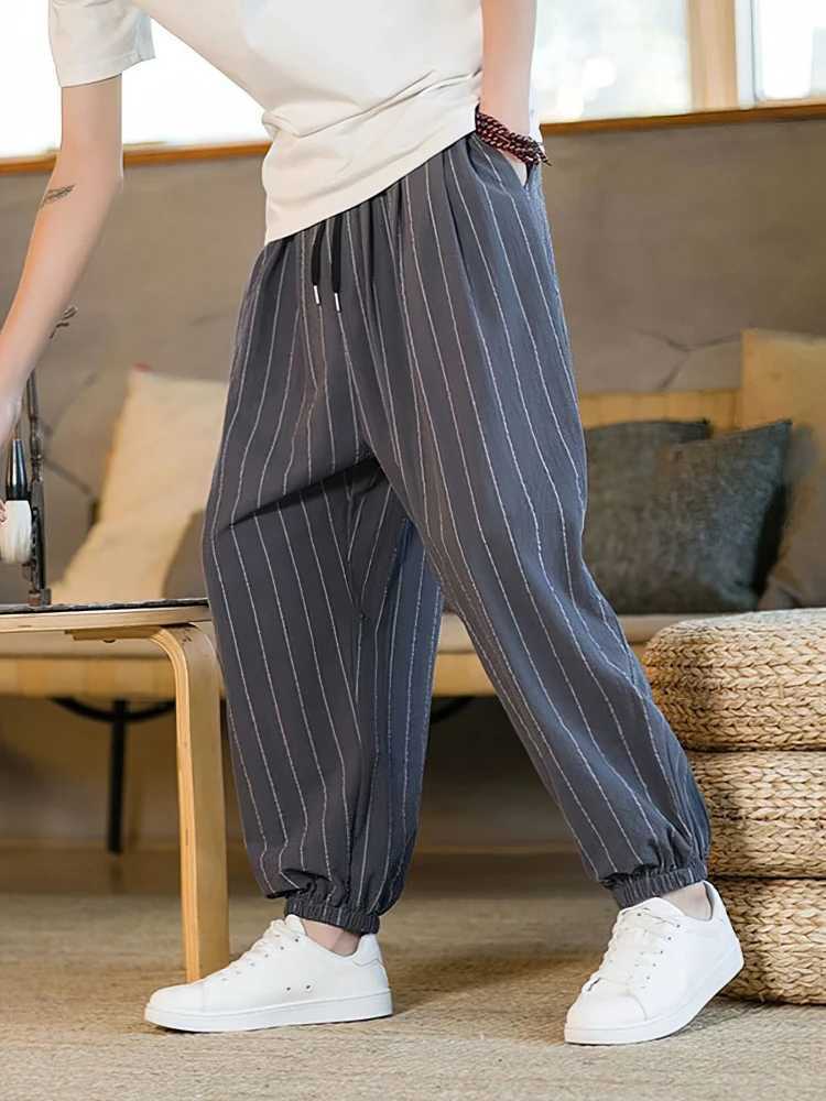 Summer Stripe Casual Jogger Pants Men Ice Silk Baggy Trousers Male Walking Wide Leg Loose Sweatpants Streetwear W250812