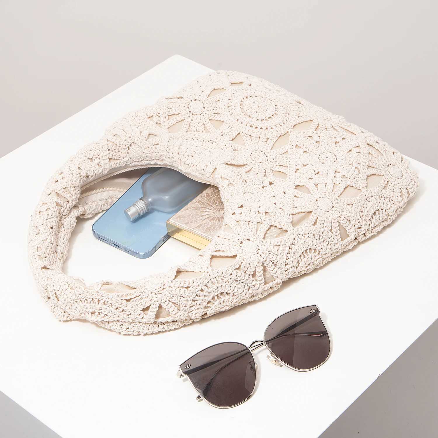 Pattern Hollow Woven Shoulder Bag Bohemian Straw Beach Bag Crochet Set Premium Style Travel Must Haves Vacation Outfits Women Z250812