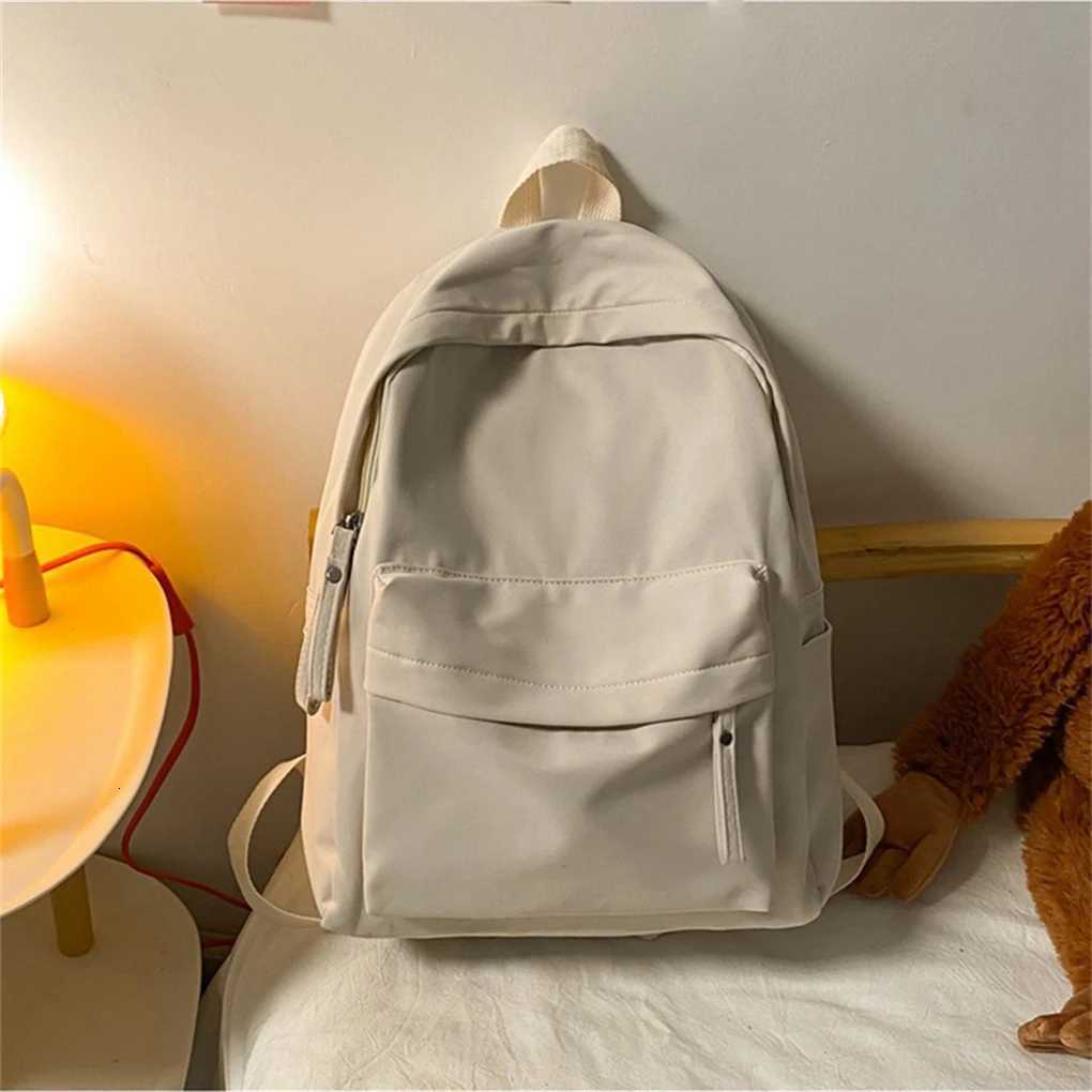 Nylon Backpack Solid Color Large Capacity Cute Laptop Tablets Shoulder Bag Teens Schoolbag Camping Female Gifts Y250811