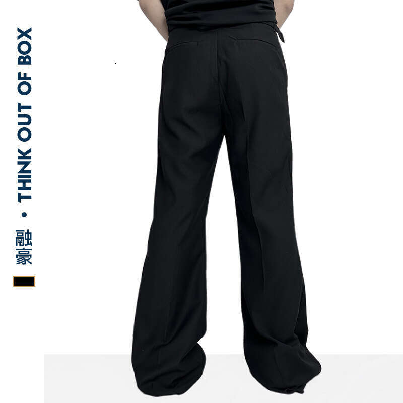 Summer Casual Dress Unisex Commuter Versatile Slimming Waist Adjustable Button Design Straight Long Pants B5