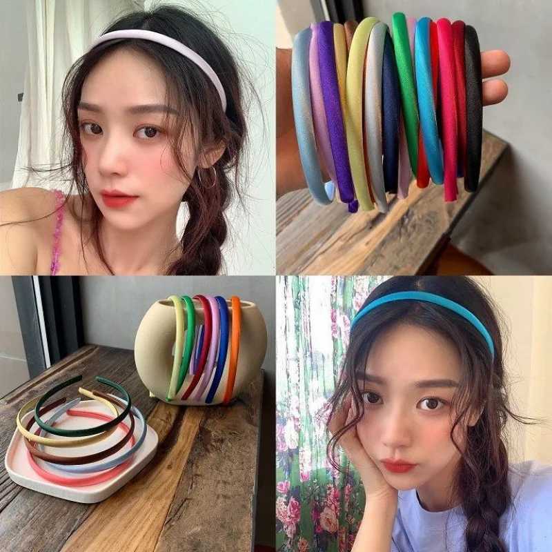 1PC Red Blue Green Satin Band for Girls Kids Hair Band Solid Color Thin Elastic Hair Hoop Accessories Piece X250812