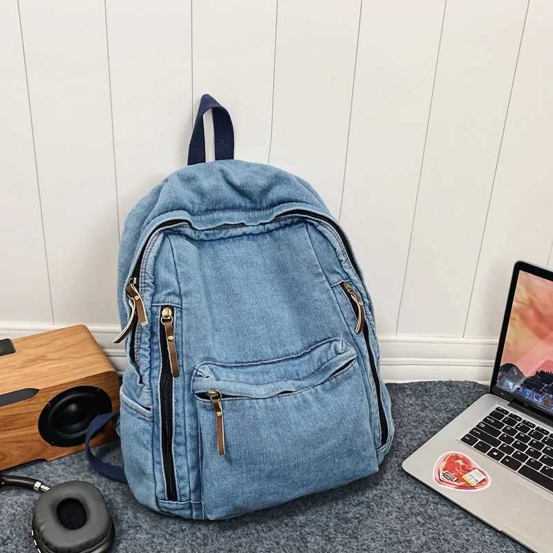Annmouler New Fashion Women Backpack Large Capacity Daypack Jeans Rucksack Multi-pockets Student School Bag Y250811