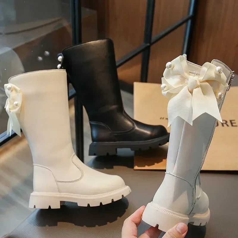2024 Autumn Winter Fashion High Top Knee Length Boots Children Shoes New Student Shoes Girls Princess Shoes with Bow Kids Boots XJ250812