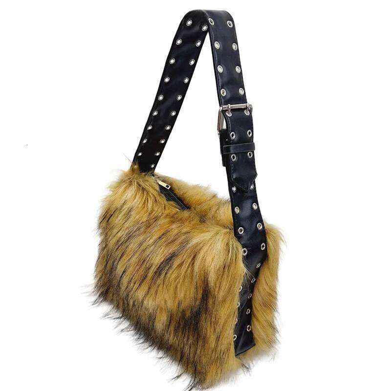 New HOT Women Faux Classics Lady Tote Plush Shoulder Bags Fashion Imitation Raccoon Fur Handbag Evening Fashion designer's style Bag