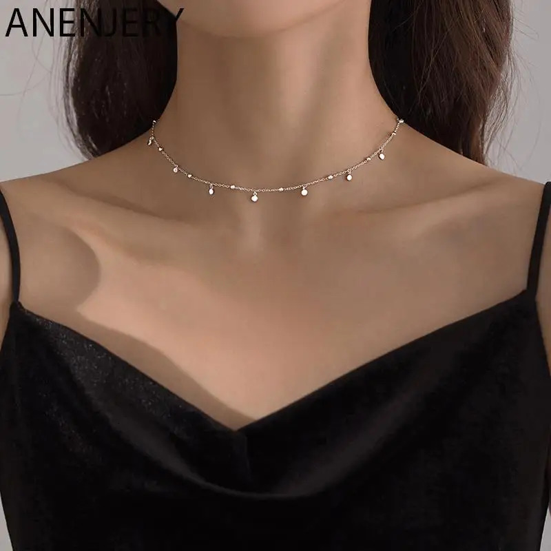 ANENJERY Delicate Jewelry Round Bead Discs Choker Necklace for Women Party Clavicle Chain Necklace Gifts Wholesale S-N695 250807